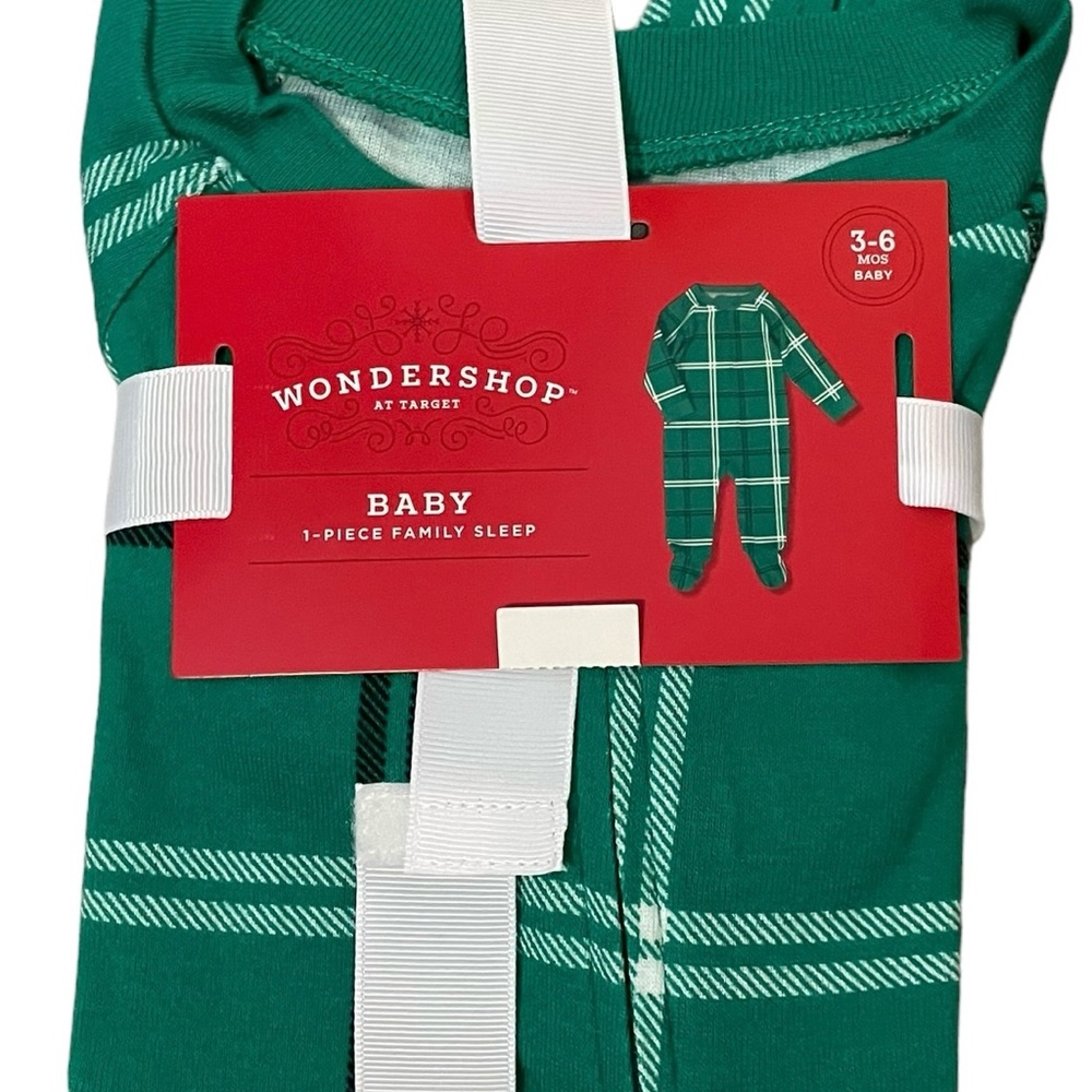 Wondershop 3-6 M Green Plaid Footed 1-Piece Sleeper Family Pajamas Sleepwear NEW